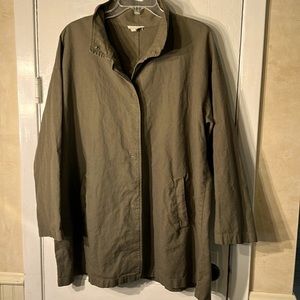 Eileen Fisher xl olive green barn coat utility cotton twill lightweight snap